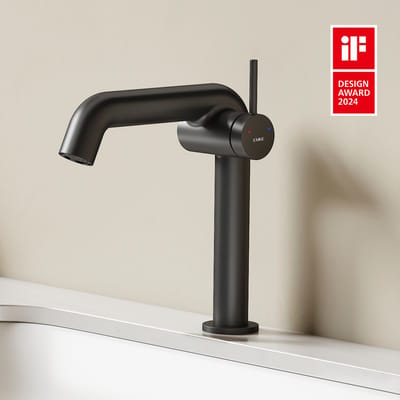EMKE Wastafelkraan - Waterbesparend Mengkraan - Incl. Aansluitingen - Lage Uitloop 15cm - Zwart