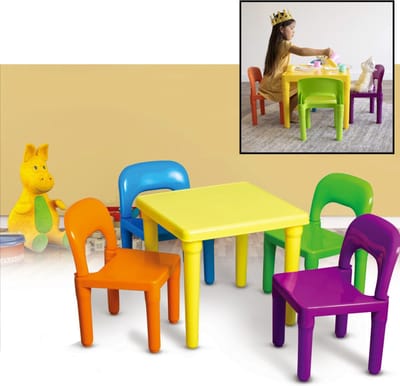Kindertafel met stoeltjes van kunststof - 1 tafel en 4 stoelen voor kinderen - Kleurtafel / Speeltafel / Zitgroep set