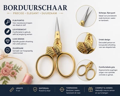 Belux Surgical Instruments / Borduurschaar Goud – 9 cm – Fijn Puntig – Precisieschaar voor Handwerk