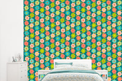 Behang - Fotobehang Patroon - Bloemen - Retro - Jaren 70 - Breedte 315 cm x hoogte 260 cm