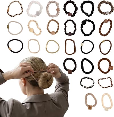 25 Stuks Elastische Haarbanden met Hartpatroon voor Vrouwen - Geen Trek of Beschadiging, Ideaal voor Ponytails en Vlechten, Inclusief Smiley en Neutrale Kleuren