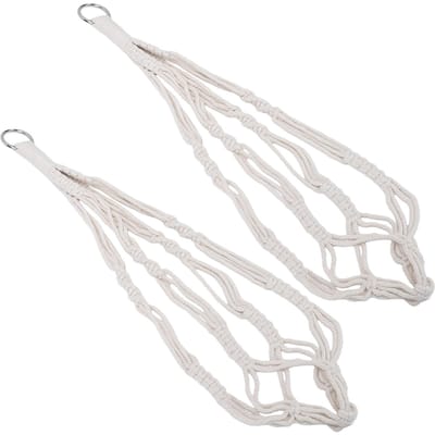 2 pièces Support de plante tissé 21,65 pouces Support de plante suspendu Bohème Corde en coton avec crochets métalliques Anneaux en fer Corde blanche Iron Rings White Rope (Length 55cm 60g) white