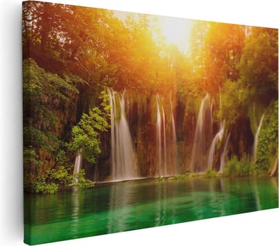 Artaza Canvas Schilderij Bos - 30x20 cm - Klein - Wanddecoratie Waterval - Muurdecoratie Landschap - Kamer Accessoires Natuur