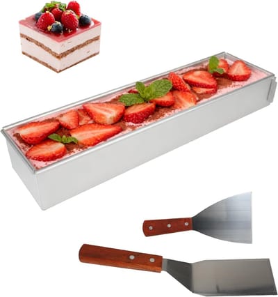 Omgoods - Rectangulaire Tiramisu Bakvorm - Aluminium Mould met Spatels en Afneembare Zijkant