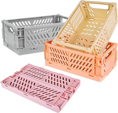 Set van 4 Vouwbare Mini Opbergmanden - Plastic Vouwbare Baskets voor Kleine Ruimtes, Ideaal voor Organisatie en Opslag - 25.5 x 15 x 9.7 cm