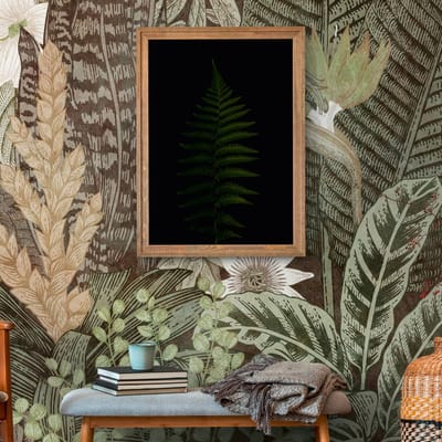 Fotobehang Profhome 382431-GU vliesbehang hardvinyl warmdruk in reliëf glad in jungle stijl mat groen beige wit bruin 3,71 m x 2,8 m