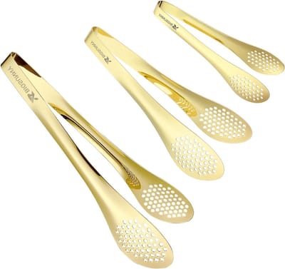 Keuken Tangen Set van 3 RVS - Perfect voor Grillen, Bakken en Serveren (Goud 7", 9" & 11")