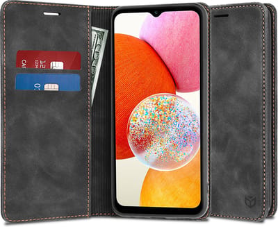 Hoesje geschikt voor Samsung Galaxy A14 4G/5G - Techsuit Confy Book Wallet Case - Zwart