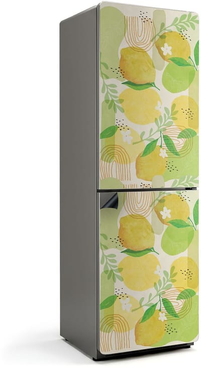 Wallfluent Magnetische Koelkastmat - Fruitpatroon met bladeren Koelkast Magneet Sticker - 60 cm x 190 cm - Geel Magnetische Koelkastmat - Magneetfolie Koelkast - Decoratieve Koelkast Cover Sticker Magneet - Keuken Decoratie Magneet