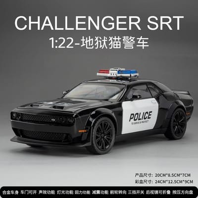 1:22 Challenger Srt Politieauto Legering Diecast Model Auto Speelgoed Wiel Pull Back Superauto Licht Geluid Speelgoed Voor Kinderen