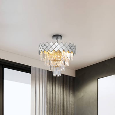 Eko-Light Plafondlamp Carisma metaal chroomkleurige glazen kristallen Ø 50 cm