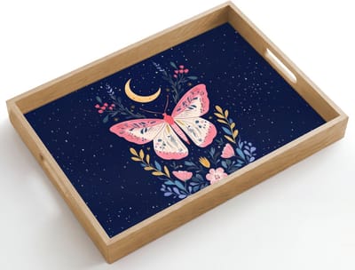 Dienblad hout 50x35 cm - Schootdienblad - Vlinder - Maan - Bloemen - Sterrenhemel - Borrelplank rechthoek - Plateau dienbladen