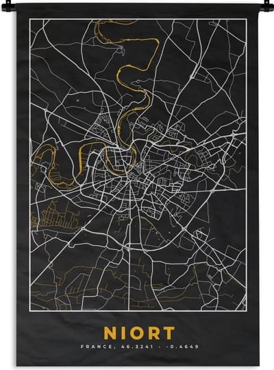 Wandkleed - Wanddoek - Plattegrond – Niort – Stadskaart – Kaart – Frankrijk - 120x180 cm - Wandtapijt