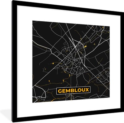 Fotolijst incl. Poster - Gembloux - Stadskaart - Goud - Kaart - Plattegrond - 40x40 cm - Posterlijst