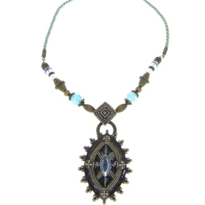 Behave - Vintage ketting dames - Boho hanger - Blauw zilverkleur - 47 cm