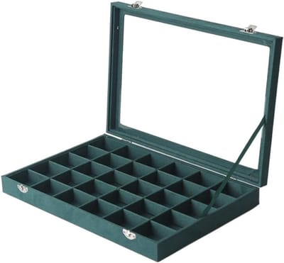 Juwelendoos - Sieraden organizer - Sieraden opbergen - Transparant glazen deksel - Verschillende vakverdelingen - Donkergroen
