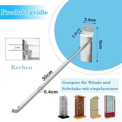 uyoyous Slatwall Haken 100 stuks lamellenwand, displayhaken, 30 cm, gatenwandhaken, metaal, pegboard, wandhaken, gatplaathaken voor winkel, detailhandel, garage, werkplaats