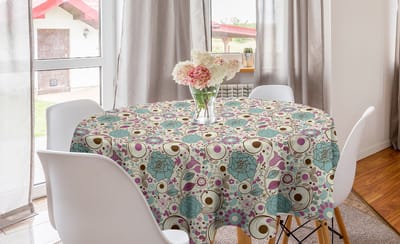 ABAKUHAUS Abstract Rond Tafelkleed, Doodle Bloemen Roos, Cirkelvormige Tafelkleed Hoes voor eetkamer Keukendecoratie, 150 cm, Meerkleurig