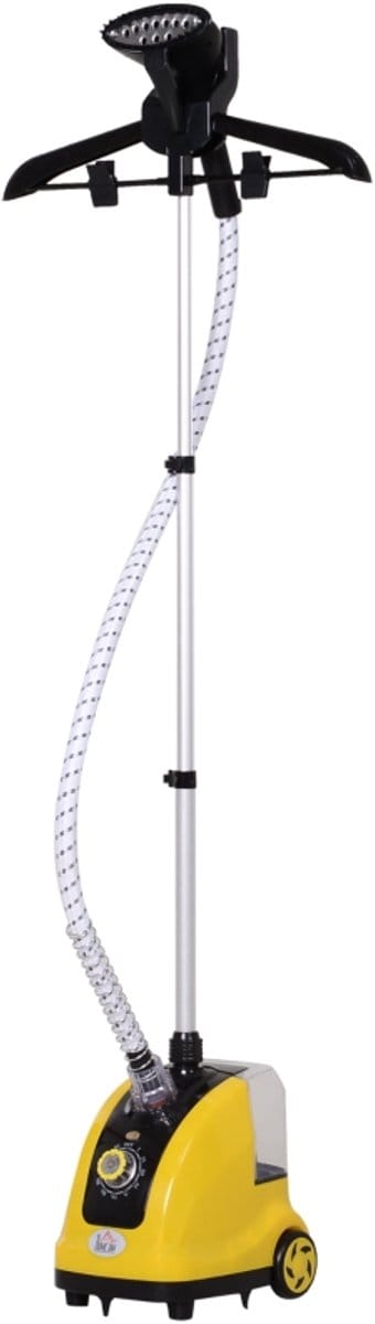 Daity Staand stoomstrijkijzer, 1,4 liter, 1950 watt, stoomafgifte 32 gram/minuut, telescopische steel, geel/zwart.