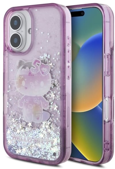 Hello Kitty 50TH Anniversary Party - Smartphonehoesje - iPhone 16 - Vloeibaar Glitter - Paars