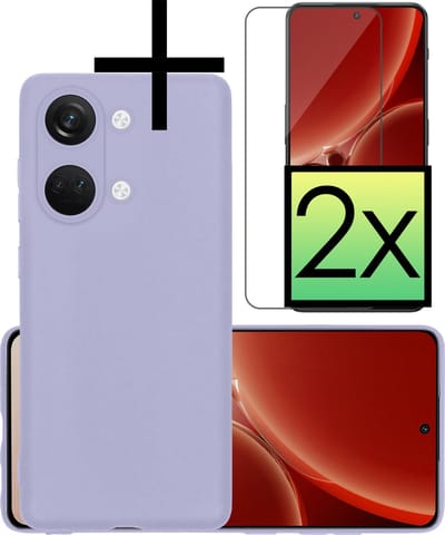 Hoesje - Met 2x Screenprotector - Geschikt voor OnePlus Nord 3 - Sterk & Shockproof - Back Cover - Siliconen Case - Telefoon Hoes - Lila