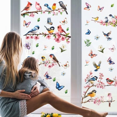 Boomtak Vogel Sticker, Lente Zomer Anti-botsing Raam Vogelwaarschuwing Botsings Decals Glazen Deur, Kleurrijke Raamstickers voor Thuis Keuken Kantoor Koelkast Decoraties
