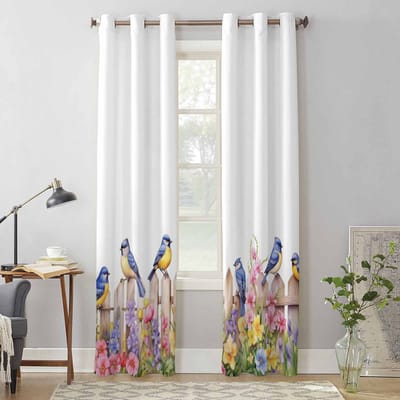 Aquarel Tuinvogel Bloem Raamgordijnen voor Woonkamer Luxe Slaapkamer Gordijn Keuken Jaloezieën Draperieën Gordijnen 135W x 60H(cm) x1 white