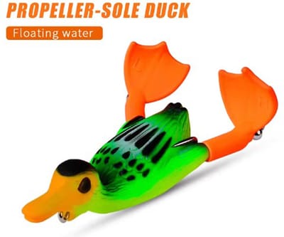 Kunstaas eend - Topwater - Propeller pootjes - Snoek / Baars (Roofvissen) - Groen Geel