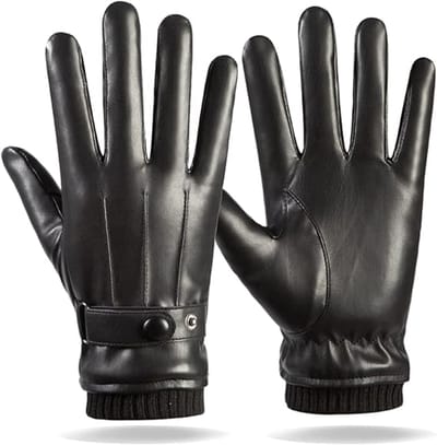 Handschoenen - handschoenen winter - handschoenen heren - handschoenen fiets - Heren Winter Warme Touchscreen Leren Handschoenen - Verstelbare - Thermische Rijhandschoenen van PU Leer