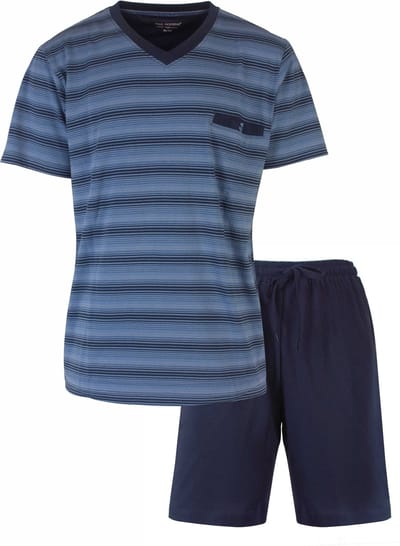 Paul Hopkins Heren Shortama - Pyjama Set - Gestreept - Petrol Blauw - Maat S
