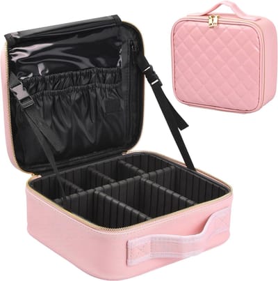 Professionele make-uptas met compartimenten en spiegel - Roze cosmetica-organizer en beautybox