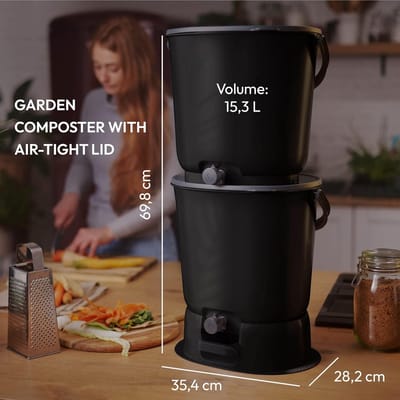 Keukencompostbak - GFT Bak - Voedselresten Verwerken - Gerecycled Kunststof - 153 Liter - Zwart Grijs