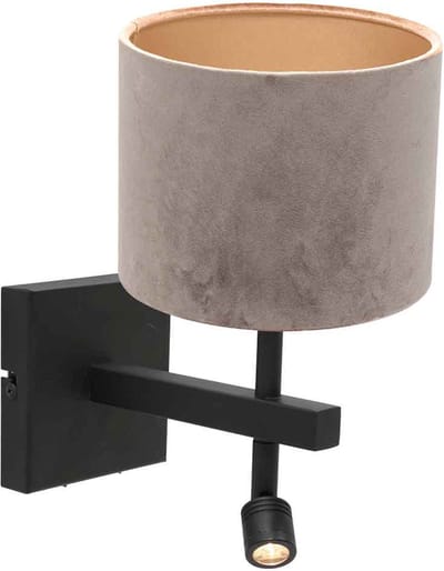 Wandlamp | 20 cm | stang taupe | 2 lichts | E27 | taupe zwart grijs | metaal stof | modern