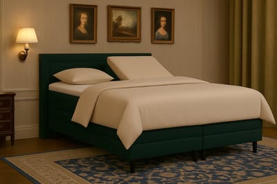 Boxspring vlak Pisa met topmatras 120x200 cm Luxe Pocketvering Stof donkergroen Gratis 2x Hoofdkussens