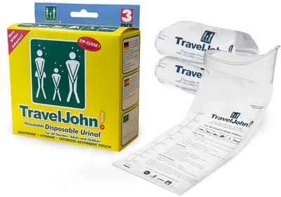 TravelJohn Plaszak - 3 stuks - 800 ml - Lekvrij & Geurloos - Unisex Wegwerp Urinaal - Reis toilet - Noodtoilet - PET