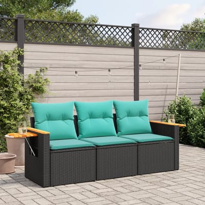 vidaXL - 3-delige - Loungeset - met - kussens - poly - rattan - zwart