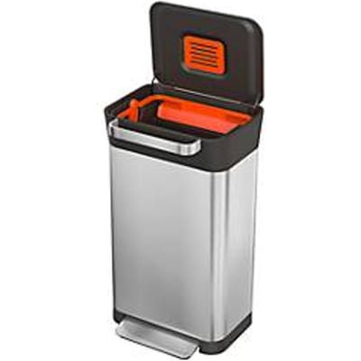 Pedaalvuilnisemmer Intelligent Waste Titan, rechthoekig, 30 l, met deksel, Vuilnispers & geurfilter, rvs