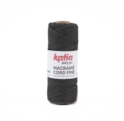 Katia Macramé Cord Fine - 202 Antraciet - Gerecycled Katoenmix Garen