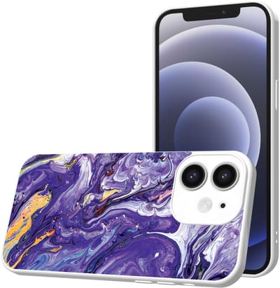 Smartphonica Telefoonhoesje Geschikt voor iPhone 12 met Paars Goud Marmer opdruk - TPU Back Cover Case Purple Gold Marble Design - Wit geschikt voor iPhone 12