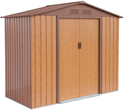 sweeek - Metalen tuinhuis 2,71 m² - schuur met dubbele schuifdeuren, kit voor vloerbevestiging inbegrepen, l 213 x b 131 x h 185cm - houtland