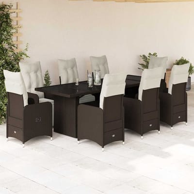 vidaXL - 9-delige - Bistroset - met - kussens - poly - rattan - bruin