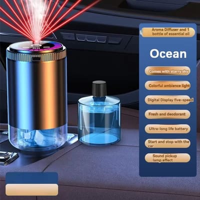 Slimme Oplaadbare Auto Luchtverfrisser 1 Set - Ocean – 5 Verstelbare Niveaus, Intelligente Geurverspreider, Diffuser en Nachtlampje met Sterrenhemellicht