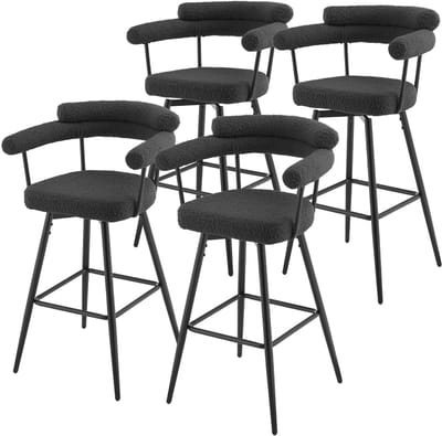 Set van 4 barkrukken 360° draaibaar donkergrijs 61x103x55 cm met armleuning, rugleuning en voetensteun tot 120 kg ML design