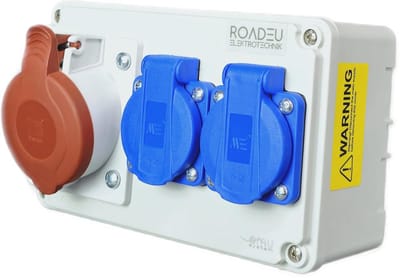 CEE Stroomverdeler - 16A en 2 x 230V Schuko Socket in Wandmontage - IP44 Geschikt voor Werkplaats, Garage en Fabriek