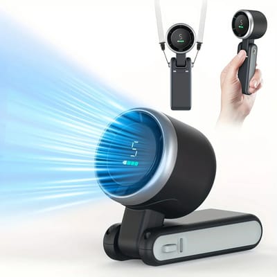 Je Huis 3-in-1 Draagbare Ventilator – Oplaadbaar via USB, 3600 mAh Batterij, Opvouwbare Mini Ventilator met 5 Snelheden voor Thuis, Kantoor en Reizen