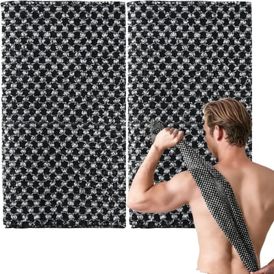 Set van 2 Exfoliërende Handdoeken | Zwarte Rug Scrubbers voor Douchegebruik | Lange Exfoliërende Doek voor Lichaamsreiniging en Massage, Ideaal voor Mannen en Vrouwen