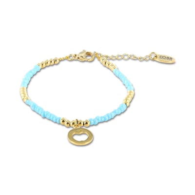 CO88 Colection 8CB-91017 Stalen Armband met Kralen - Dames - Goudkleurig - 3 mm - Turkoois - 2,5 mm - Appel - 10 mm - 16,5 + 3 cm