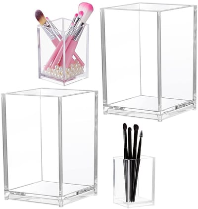 2pcs Set Acryl Penhouder Borstel Houder Clear Pen Cup Make-up Borstel Container Pennen Opslag voor Kantoor School en Thuis
