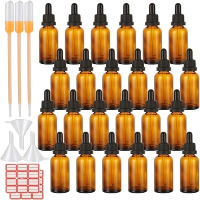 Set van 24 amber glazen pipetflessen van 30ml voor vloeistoffen, druppelen en laboratoriumgebruik