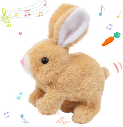 Dailygoods- Knuffeldier Interactief - Pluchen Konijn met Geluiden - Huppelend - 18 cm - Geschikt voor Peuters - Zacht en Pluizig - Speelgoed